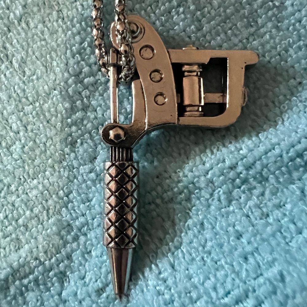 Silver Tattoo Machine Pendant Necklace